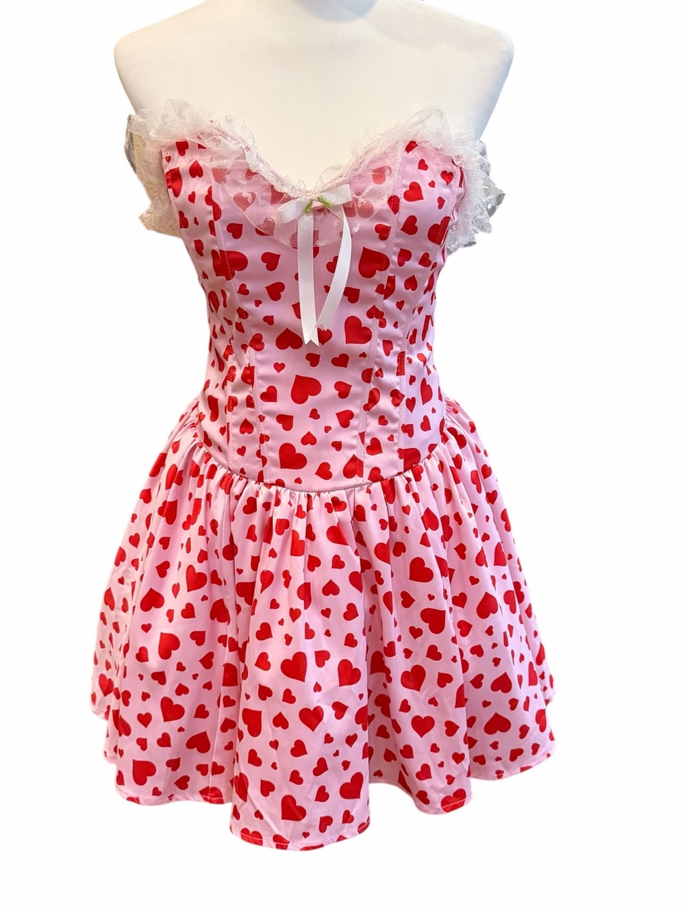 Sugar Thrillz Corset Mini Dress Juniors Sz Large Red Satin Hearts Retro Coquette